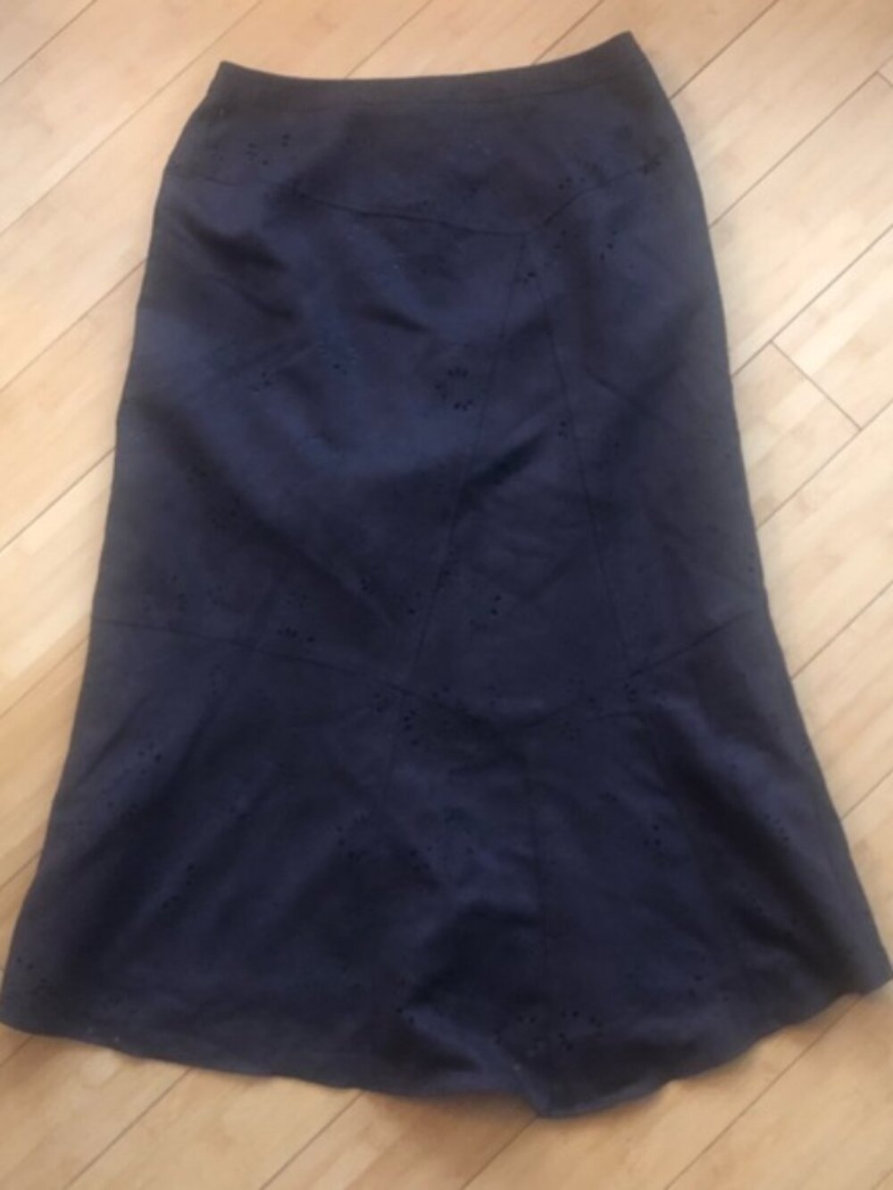 Cleo Petites Faux Suede Midi Skirt Laser Cut Eyelet Details Brown Flare Size 4P